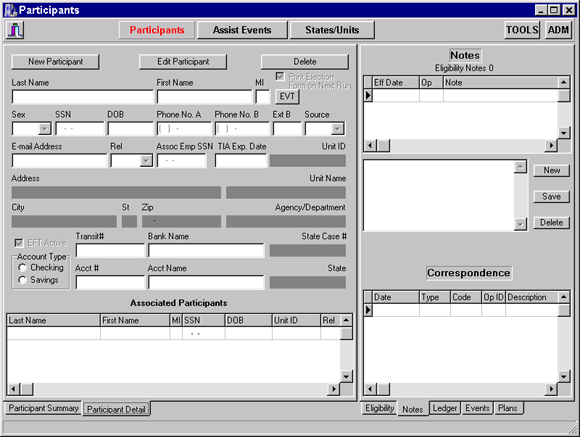 All of the selected participants personal information may be edited in the participant detail tab of the left panel.